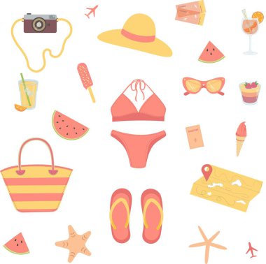Yaz tatili uçak vektör koleksiyonu. Kadın Yaz Hikâyesi. 