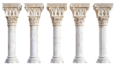 Yunan mermer sütun koleksiyonu şeffaf arkaplanda izole edildi