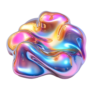 Soyut yanardöner sıvı damlası, üç boyutlu renkli metalik bir şekil.