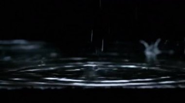 Yavaş çekimde su birikintisine düşen bir damla su.