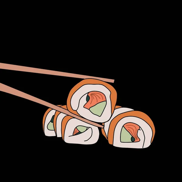 Avocat Sushi Rouleaux Avec Saumon Dans Fond Noir — Photo