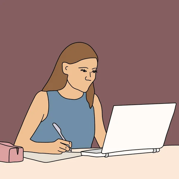 Kvinna Som Arbetar Datorn Ett Vitt Skrivbord — Stockfoto