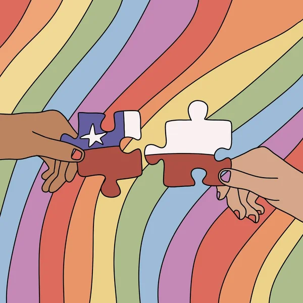 Две Руки Держат Кусочки Головоломки Создать Чилийский Флаг Цветном Фоне — стоковое фото