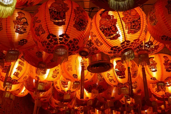 Beautifully Illuminated Orange Chinese Paper Lantern Decorations Sky — Stock Photo, Image