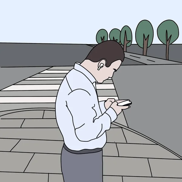 Gejagter Geschäftsmann Auf Der Straße Sein Handy Vertieft — Stockfoto