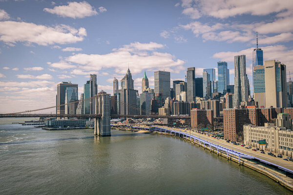 View of Manhattan from Manhattan Bridge, New York