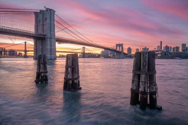 Brooklyn Bridge Sunrise Manhattan Nova Iorque — Fotografia de Stock