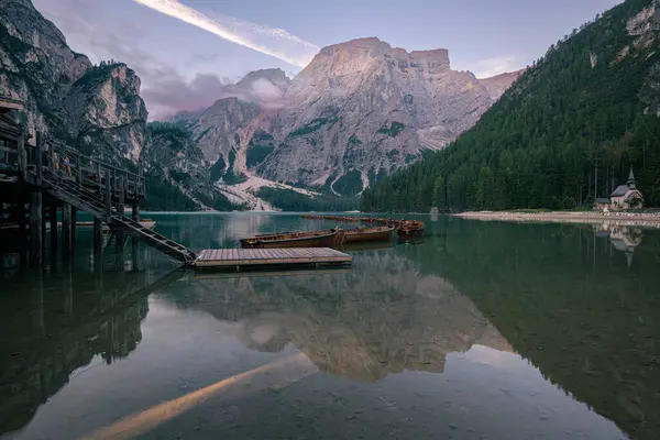Sunrise at Lago di Braies, South Tyrol, The Dolomites, Italy