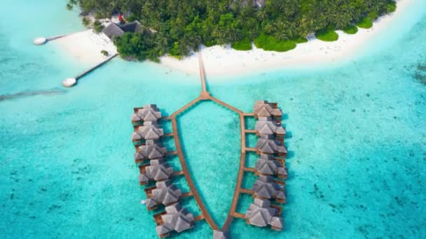 Πολυτελείς Βίλες Πάνω Από Τροπικά Νερά Μαλδίβες Aerial Shot Luxurious — Αρχείο Βίντεο