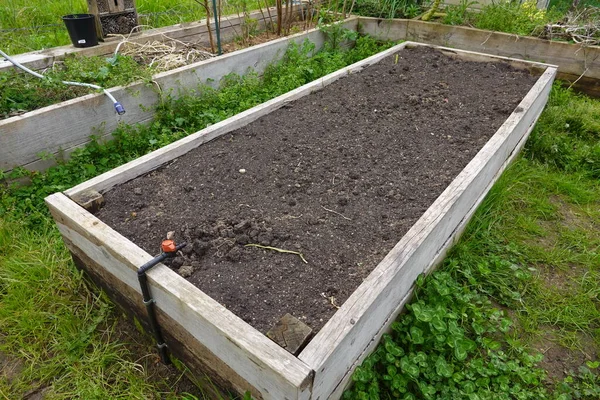 Terraza Elevada Para Crecer Jardín Terreno Preparado Para Plantar Jardín — Foto de Stock