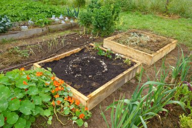 bir metrekare kaldırılmış ahşap yatak kentsel tarım için