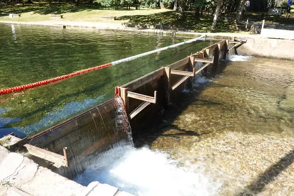 stock image dam to create a river beach in vilatuxe in pontevedra. natural pool for families.