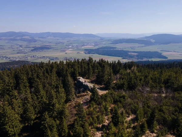 Skály Lesem Horami Pozadí Orlické Hory Česká Republika — Stock fotografie