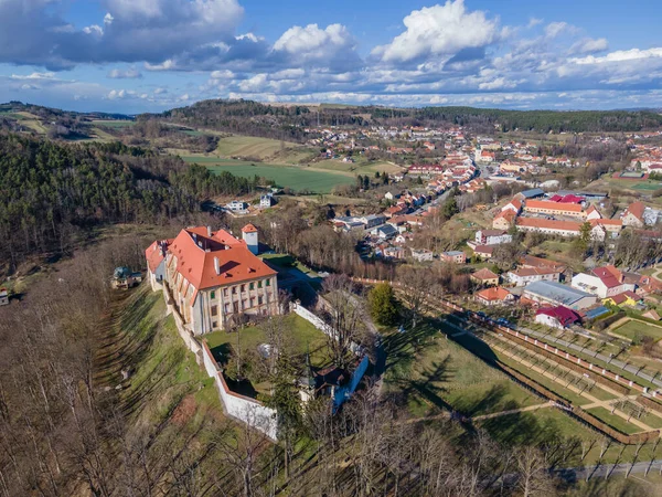 stock image Cityscape with old baroque castle Kunstat. Moravia, Czech republic.