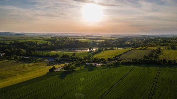 stock image Beautiful scenery of czech landscape with meadows and forests during sunset, Litomysl