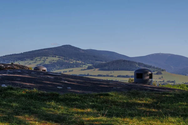 Czech Mountains Forest Meadows Concrete Bunker Foreground — Stock Photo, Image