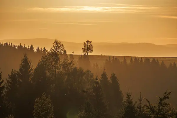 Τοπίο Της Τσεχίας Βουνά Δάσος Λιβάδια Και Κορυφές Κατά Διάρκεια Φωτογραφία Αρχείου
