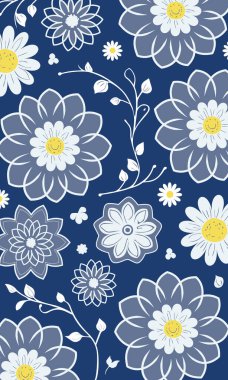 Düz çiçek desenli el çizimi vektör tasarımı