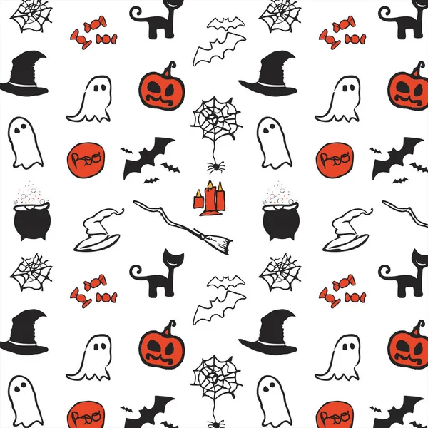 Hand Drawn Flat Halloween Pattern — Stock Vector