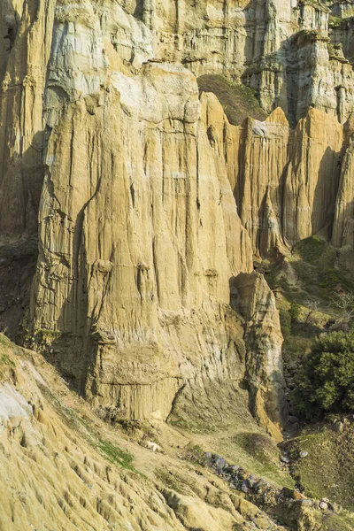 stock image Fairy chimneys rock forms and sunset colors in the sky in Kula district of Manisa province