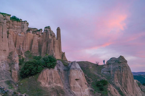 Fairy Chimneys Rock Forms Sunset Colors Sky Kula District Manisa — Stock Photo, Image