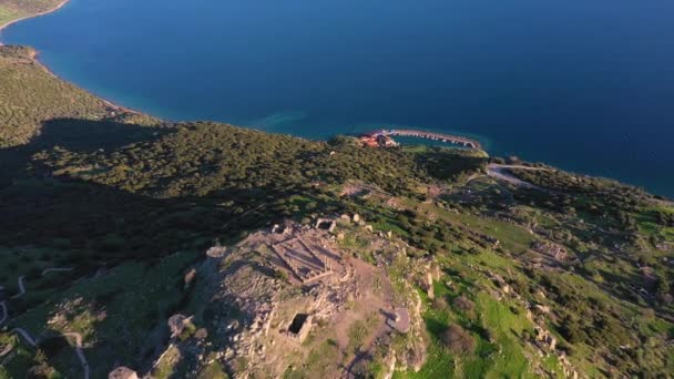 Letecké Drone Záběry Starověkého Města Assos Starého Přístavu Canakkale Turecko — Stock video