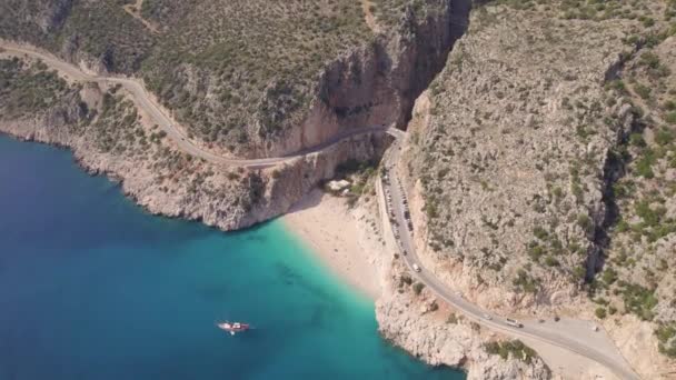 Zdjęcia Lotnicze Słynnej Czystej Wody Morskiej Kaputas Plaża Indyk Antalya — Wideo stockowe