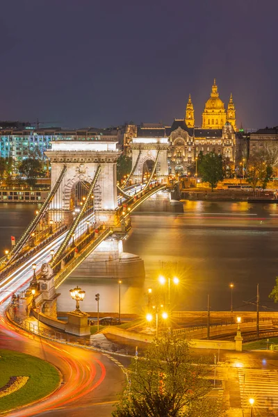 Zdjęcia Wykonane Światłami Nocnymi Różnych Stron Budapest Stolicy Węgier — Zdjęcie stockowe
