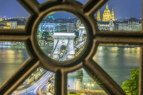 Фотографии Сделанные Ночными Огнями Разных Углов Budapest Столице Венгрии — стоковое фото