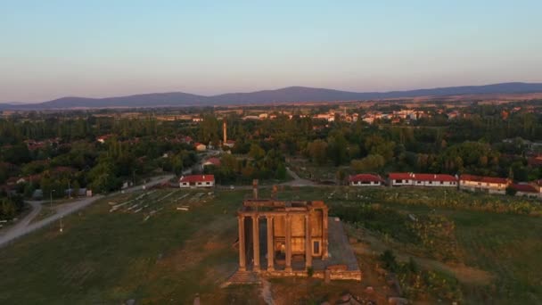 Воздушные Видео Древнего Города Айзеки Искушения Людей Районе Кавдархисар Закате — стоковое видео