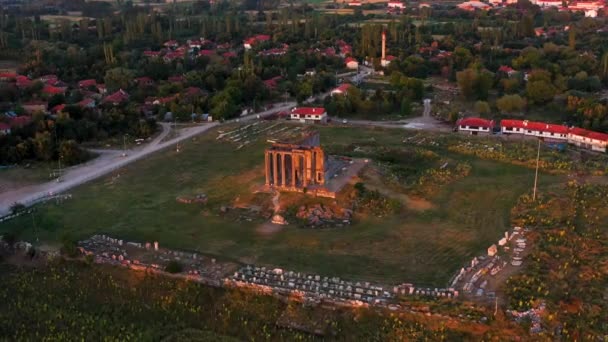 Aerial Videos Antigua Ciudad Aizanoi Templo Zeus Distrito Kutahya Cavdarhisar — Vídeos de Stock
