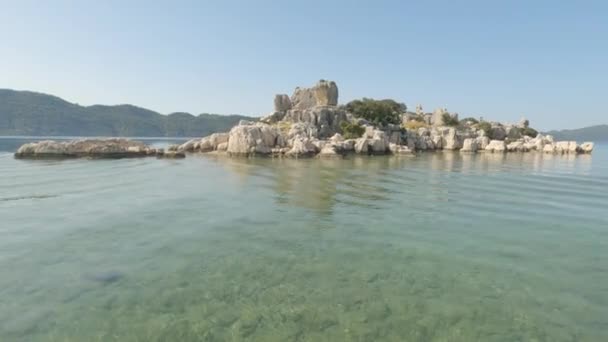 Kaleky Antalya Kekova Mavi Denizden Tekneyle Alınan Eski Yerleşimlerin Yakın — Stok video