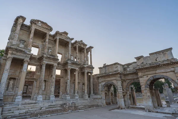 Ruins Ancient City Ephesus Sunset Light Night Lights Stock Picture