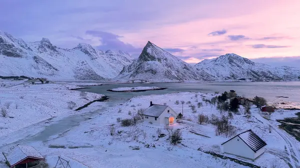 Diambil Selama Musim Dingin Tertutup Salju Pulau Pulau Norwegia Lofoten — Stok Foto