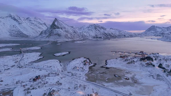Diambil Selama Musim Dingin Tertutup Salju Pulau Pulau Norwegia Lofoten — Stok Foto