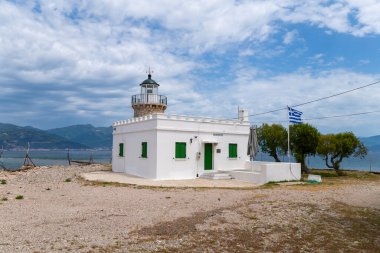 Drepano deniz feneri, Corinth körfezine bakan devriyeler, peloponnese yarımadası, Yunanistan