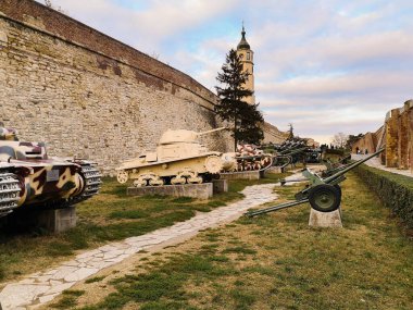 Açık hava savaş müzesinde tarla silahları ve tanklar
