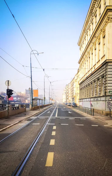 Stock image Empty road in the city on the first of January of the new year early in the morning