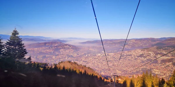 View Cable Car Cabin City Blue Sky — Stock Photo, Image