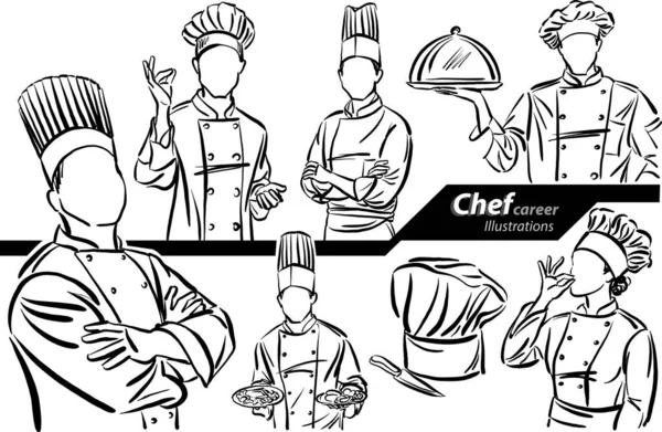 Chef Career Profession Work Doodle Design Drawing Vector Illustration — Stock Vector