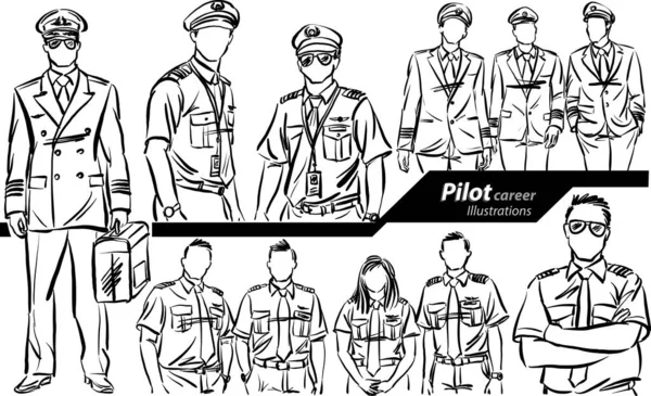 Pilot Karriere Beruf Arbeit Doodle Design Zeichnung Vektor Illustration — Stockvektor