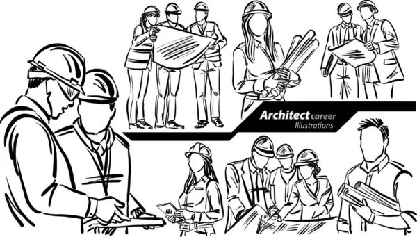 建筑师职业工作涂鸦设计图矢量插图 — 图库矢量图片