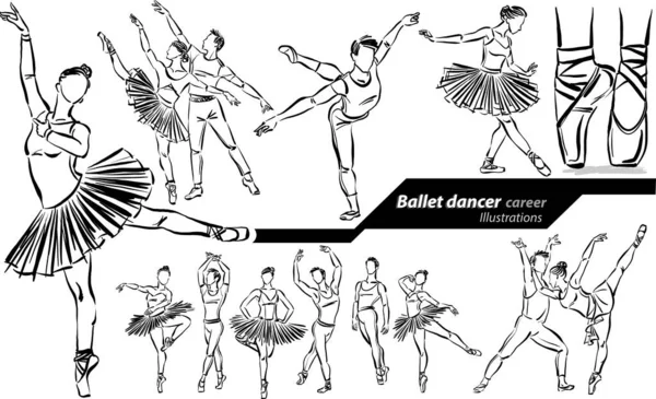 Професія Балетної Танцівниці Робота Каракуля Дизайн Малюнок Векторні Ілюстрації — стоковий вектор