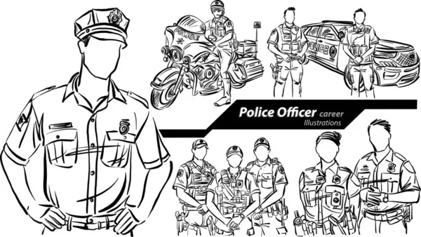 Policial Oficial Carreira Profissão Trabalho Doodle Design Desenho Vetor Ilustração —  Vetores de Stock