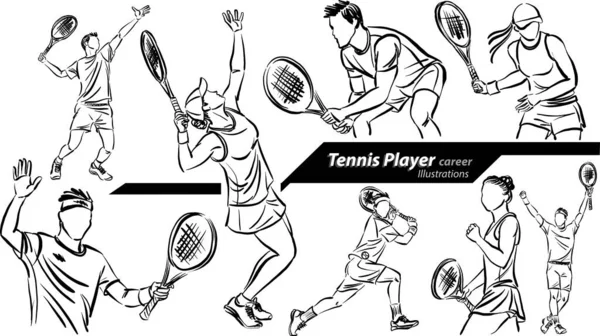 Teniszező Karrier Munka Firka Design Rajz Vektor Illusztráció — Stock Vector