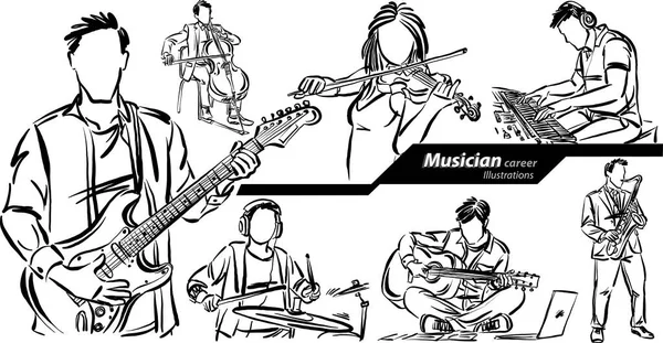 Müzisyen Mesleği Karalama Tasarımı Vektör Çizimi Çizimi — Stok Vektör