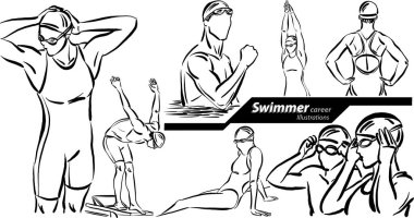 swimmer career profession work doodle design drawing vector illustration clipart