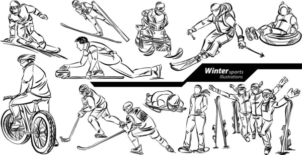 冬季运动专业工作涂鸦设计图矢量图 — 图库矢量图片