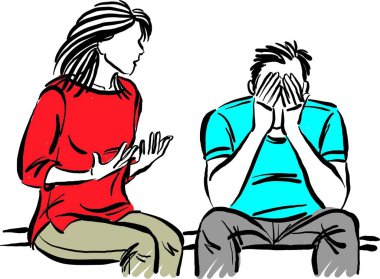 woman arguing with man husband wife fight man crying sad couple problems concept vector illustration clipart