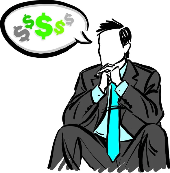 Hombre Negocios Pensando Dinero Sentado Traje Formal Corbata Concepto Negocio — Vector de stock